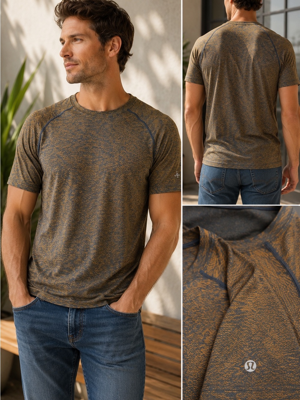 Lululemon Men’s Metal Vent Tech Short Sleeve Shirt Blue/Gold/ Size Large